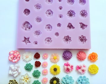 Emlems multi Floral Flowers roses daisies sunflower Silicone Mould for resin, clay, plaster, wax, cake toppers, fondant, chocolate and more