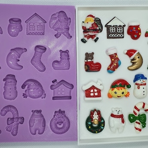 Christmas set 002 Silicone Mould for cake toppers, fondant, resin, clay etc
