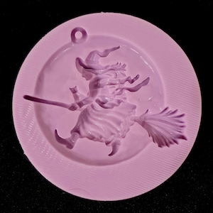 Emlems Witch on broom moon pendant Silicone Mould for resin, metal clay, fondant, chocolate and so much more