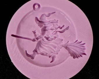 Emlems Häxa på kvast månhänge Silikonform för resin, metalllera, fondant, choklad och mycket mer
