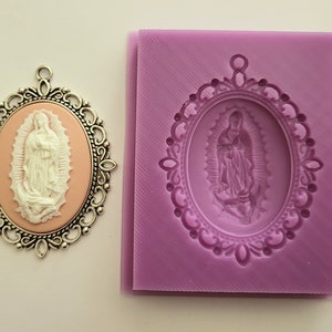 Molde de silicona con forma de camafeo de la Virgen María, cristiano, católico, religioso, confirmación, para resina, adornos para tartas, arcilla, etc.
