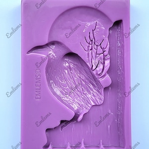 Emlems New Raven Moon Silicone Mould for Resin, cake toppers, fondant, chocolate, soap, clay, wax and so much more