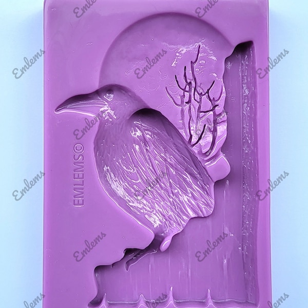 Emlems New Raven Moon Silicone Mould for Resin, cake toppers, fondant, chocolate, soap, clay, wax and so much more