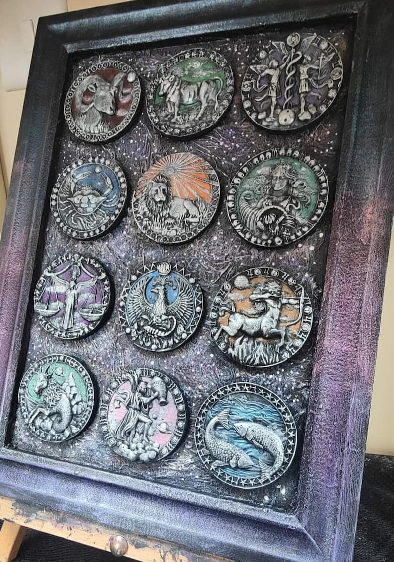 Emlems 12 silicone moulds zodiac astrology signs Horoscope Complete set. food safe for cake toppers, resin, pendants, fondant, chocolate etc image 3