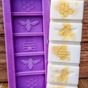 Emlems Bumble bee honeycombe Silicone Mould bar for wax melts, resin, clay, soap, chocolate, fondant, cake toppers and so much more