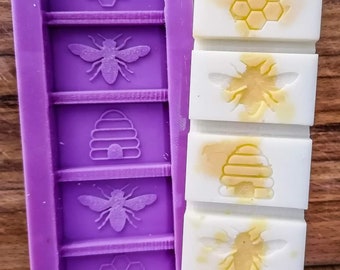 Emlems Bumble bee honeycombe Silicone Mould bar for wax melts, resin, clay, soap, chocolate, fondant, cake toppers and so much more