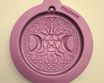 Emlems 10cm tree of life pentagram three moons Silicone Mould for resin, clay, wax, chocolate and much more