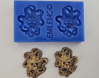 Emlems New Mini Skull Tentacles, pendientes de pulpo Molde de silicona para adornos de pasteles, resina, yeso, arcilla, cera, arcilla metálica y mucho más