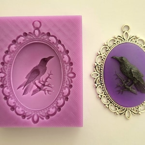 Emlems Raven cameo Silicone Mould for Resin, cake toppers, fondant, chocolate, soap, clay, wax and so much more