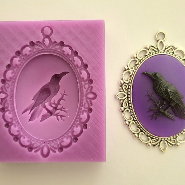 Emlems Raven cameo Silicone Mould for Resin, cake toppers, fondant, chocolate, soap, clay, wax and so much more