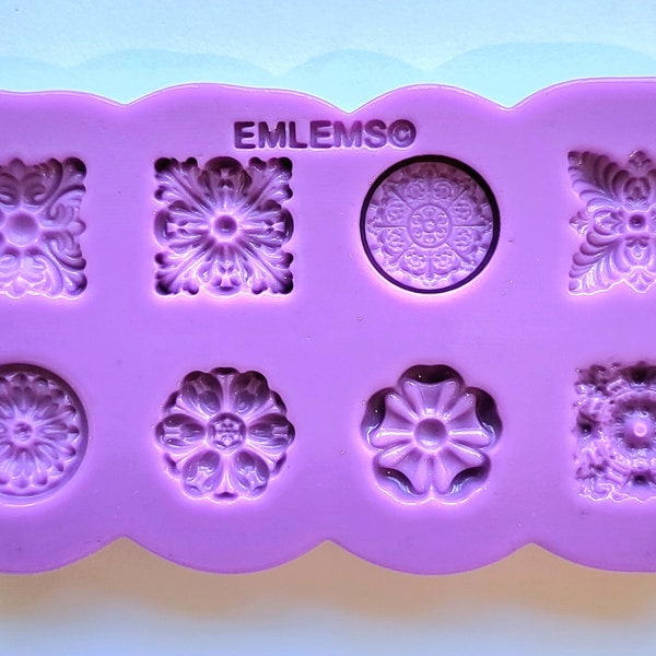 Emlems New Mini moule baroque rosettes florales en silicone alimentaire pour résine, décorations de gâteaux, argile, fondant, chocolat, etc.