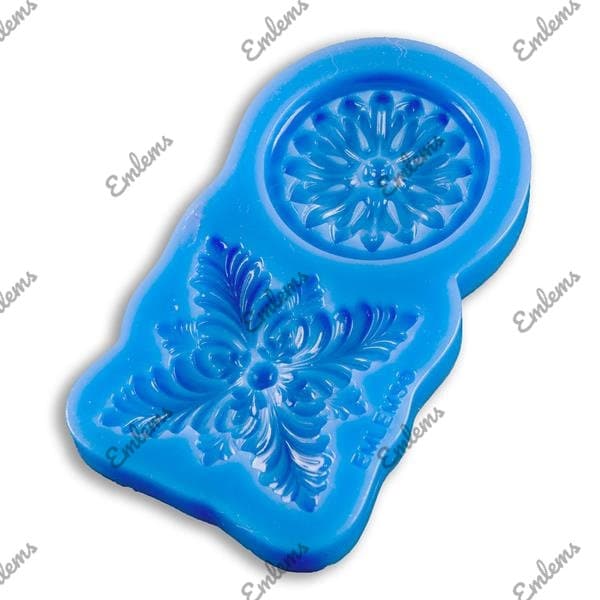 Emlems Nouveau baroque, rosettes florales 004 Moule en silicone alimentaire pour résine, décorations de gâteaux, argile, fondant, chocolat, etc.