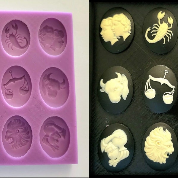 Emlems Zodiac Horoscopes Cameo set Silicone Mould for Resin, pendant, cake toppers, fondant, chocolate, clay, and so much more