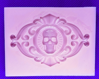 Emlems Skull Plaque Silikonform för harts och livsmedelssäker för tårtdekorationer, harts, fondant, choklad etc.