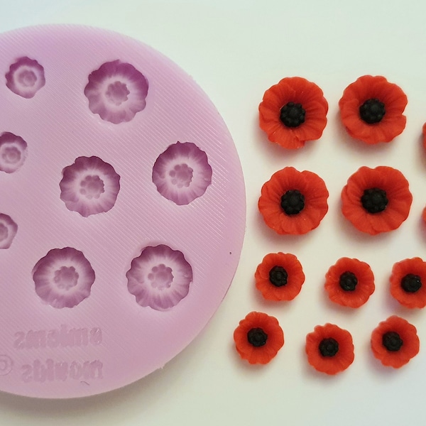Multiple Size Poppies Silicone Mould earring pendant size for resin, cake toppers, fondant, clay etc