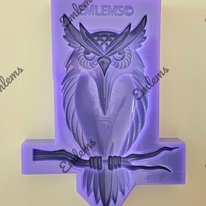 Emlems Large Owl on a branch Silicone Mould for resin, fondant, chocolate and so much more