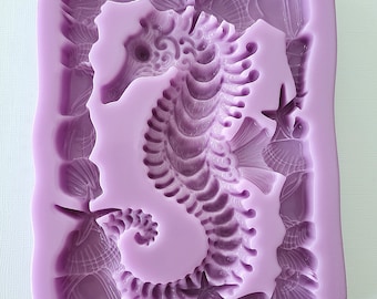 Emlems New Seashells Framed Seahorse Silicone Mould for cake toppers, resin, clay, wax, fondant, chocolate and so much more