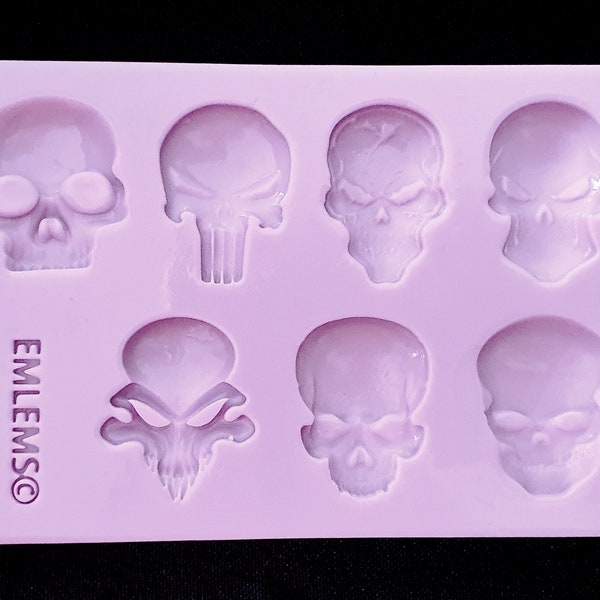 Skulls set of 7 silicone mould for resin, wax, clay, plaster, food safe, fondant, chocolate and more