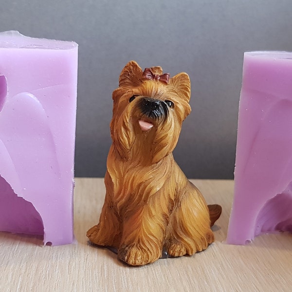 Moule en silicone 3D pour chien Yorkshire Terrier sans danger pour la nourriture pour chiens pour décorations de gâteaux, fondants, chocolat, résine, savon et bien plus encore