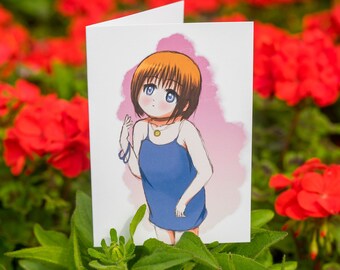Cute Anime Manga Girl Original Character Greetings Birthday Card