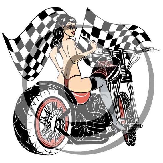 Motorcycle Pinup Pin up Clip Art Clipart Personal or -