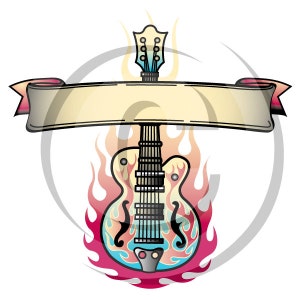 Tattoo Clip Art Clipart Guitar Flames Rock and Roll - Personal or Commercial Use Royalty Free