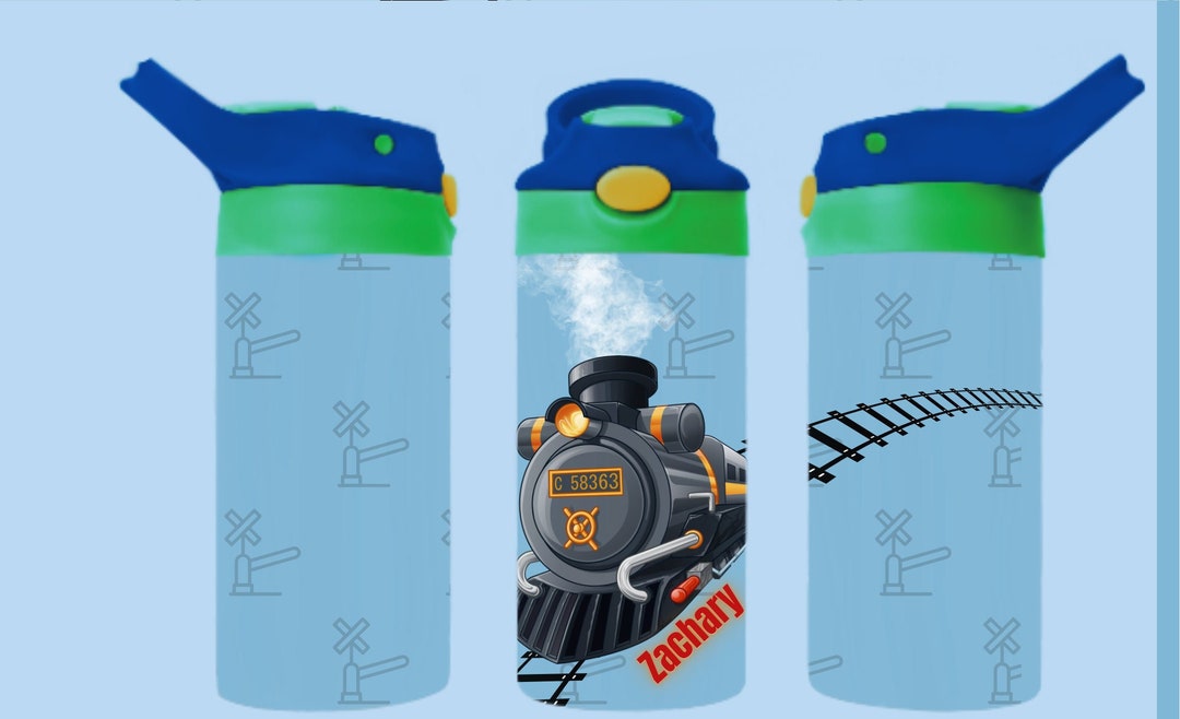 Train Water Bottle Cup Flip Top Design, Digital PNG, Train Design Kids