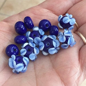 2+ Blue flower  beads  handmade lampwork set glass bead