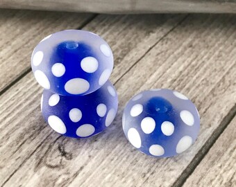 Handmade Lampwork Glass Spacer Beads – Blue White Polka Dot Rondelles