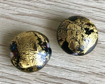 本物の24Kゴールドを使用したブラックランプワークガラスレンズビーズ - オーダーメイドハンドメイド