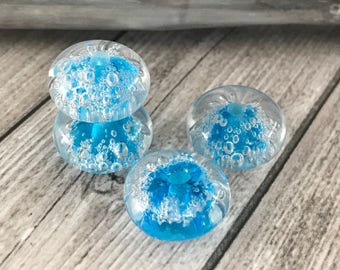 2+ Blue lampwork bubble beads 15 mm. Lampwork Glass Beads - Craft Supplies Jewelry - Air Bubble Lampwork Beads - Beading Supplies