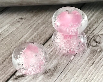 2+ Pink lampwork bubble beads 15 mm. Lampwork Glass Beads - Craft Supplies Jewelry - Air Bubble Lampwork Beads - Beading Supplies