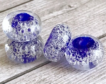 2+ Handmade Blue Lampwork Bubble Beads - 15mm Glass Beads