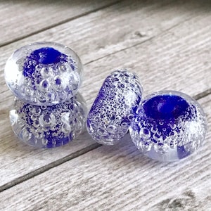 2+ Blue lampwork bubble beads 15 mm. Lampwork Glass Beads - Craft Supplies Jewelry - Air Bubble Lampwork Beads - Beading Supplies