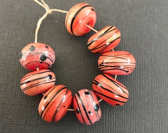 Handmade Lampwork Glass Beads - Rustic Terracotta, Cream & Orange