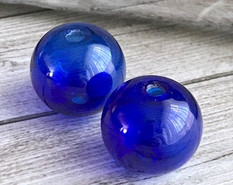 Blue Lampwork Glass Beads, Handmade Hollow Beads (20x17 mm)