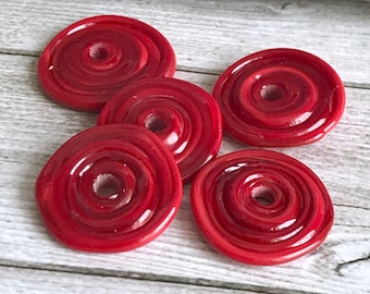 Rote Lampwork Glas Scheibenperlen – handgefertigte Spiral Spacer, italienische Moretti