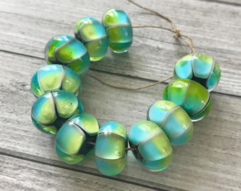 2+ pcs Turquoise green handmade glass beads