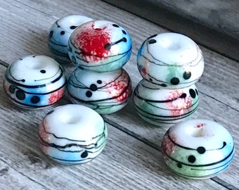 2+ pcs  White multicolor glass beads,  Handmade lampwork murano venetian glass beads, craft glass supply, beads for jewelry, Glass lampwork