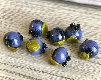 10 Blueberry Lampwork Beads, Handmade Murano Glass Fruit Beads