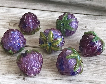 2+ cuentas de mora de cristal de Murano, frutos de baya (2 piezas)