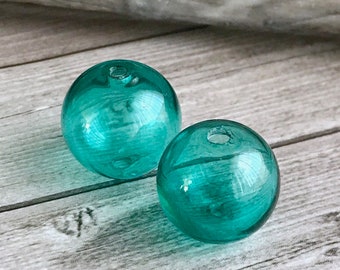Teal green  lampwork hollow  Beads, Handmade Glass Beads, hollow Lampwork, Colorful Lamp work