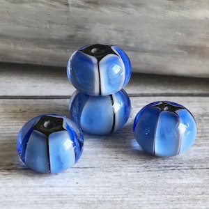 2+ Blue Rondelles  Beads - Handmade Lampwork Glass Beads - Donut Beads - Bead bracelet making - handmade art glass bead