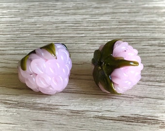 Cuentas de frambuesa y lampwork rosa – Joyería de frutas de Murano