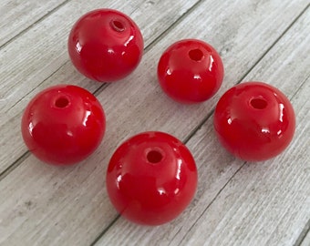 Red or black  lampwork hollow beads - Handmade Glass Beads - Large Hollow Hand Blown Round Glass Beads 18-20 mm