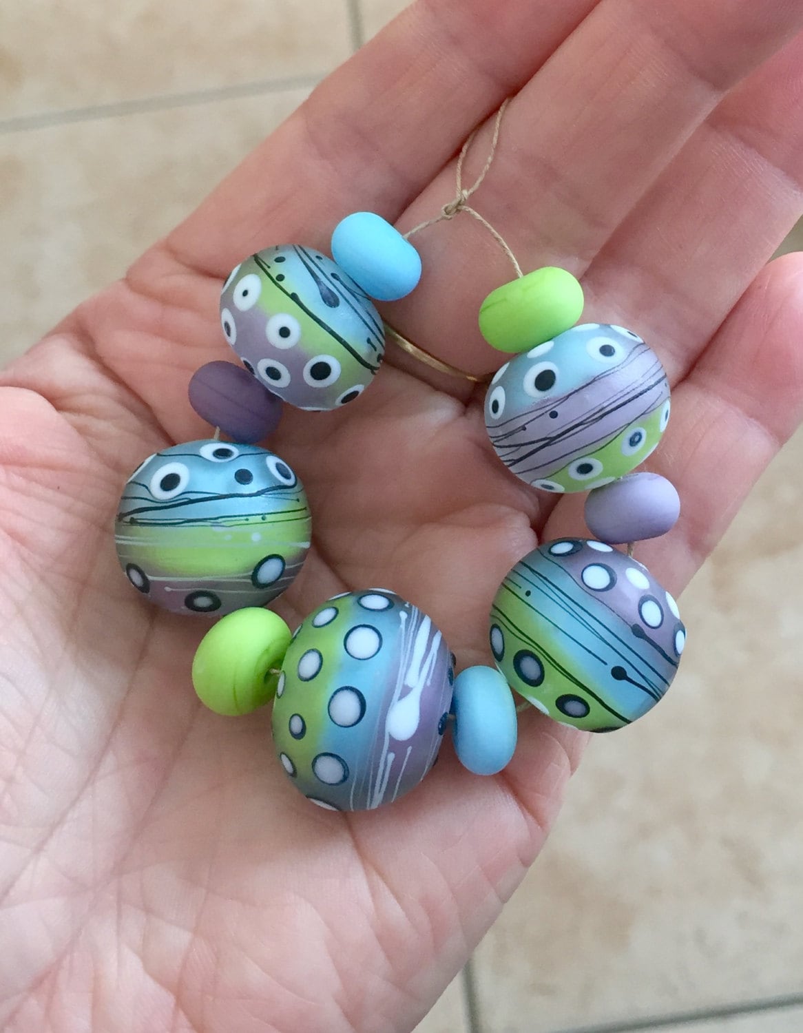 Set of 5 Colorful Handcrafted Lampwork Glass Beads with Bright