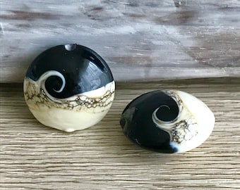 2+ pcs Black ivory handmade lampwork glass beads, Murano glass beads for jewelry, aqua lampwork, spa lampwork beads