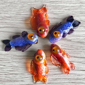 Red blue-purple Glass Fish Lampwork Focal Bead - Fish Pendant Jewelry - Animal Bead Glass - Colorful Fish - Glass art - Ocean fish