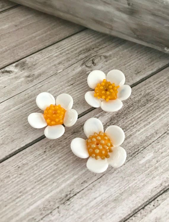 Lampwork Chamomile Flower Beads – Murano Floral Glass Beads - Etsy