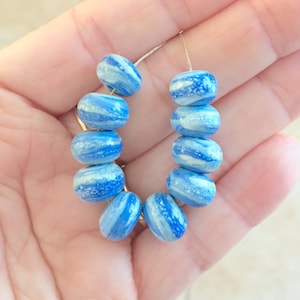2 pcs + Blue lampwork Handmade  glass beads, ethnic  boho style,Organic Webbed Silvered Ivory